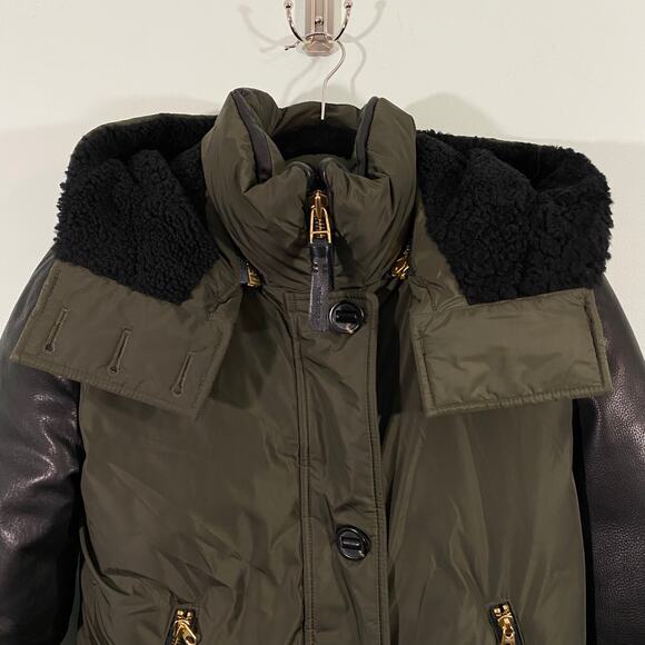 Mackage Women's Green Cynthia Black Leather Sleeve & Trim Parka Size XS - Picture 2 of 14